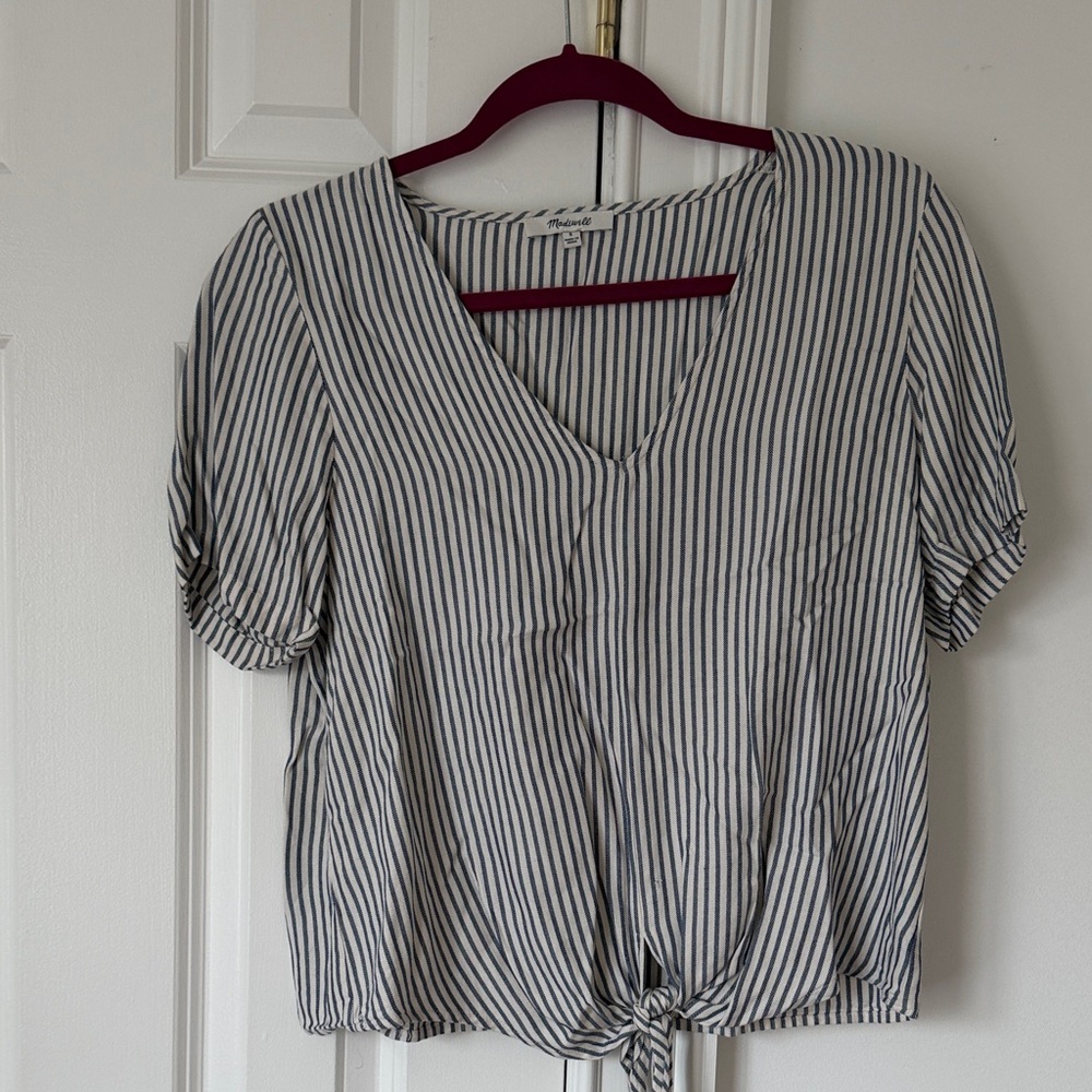 Madewell Striped V-Neck Tie-Front Top Size S
